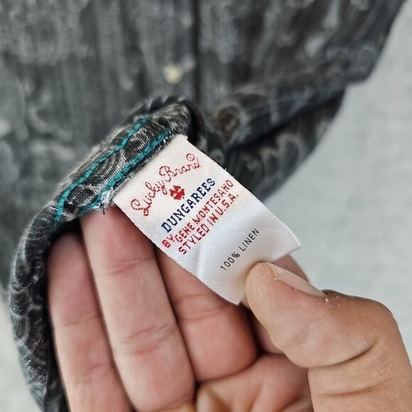 Lucky Brand Shirt Mens Size L Gray 100% Linen Koi Print Woven Breathable Casual - Picture 4 of 10